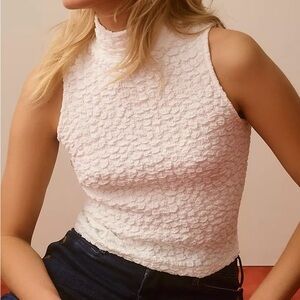 NWT Anthro Blue Tassel Popcorn High-neck Crop Tank Top - White - XS